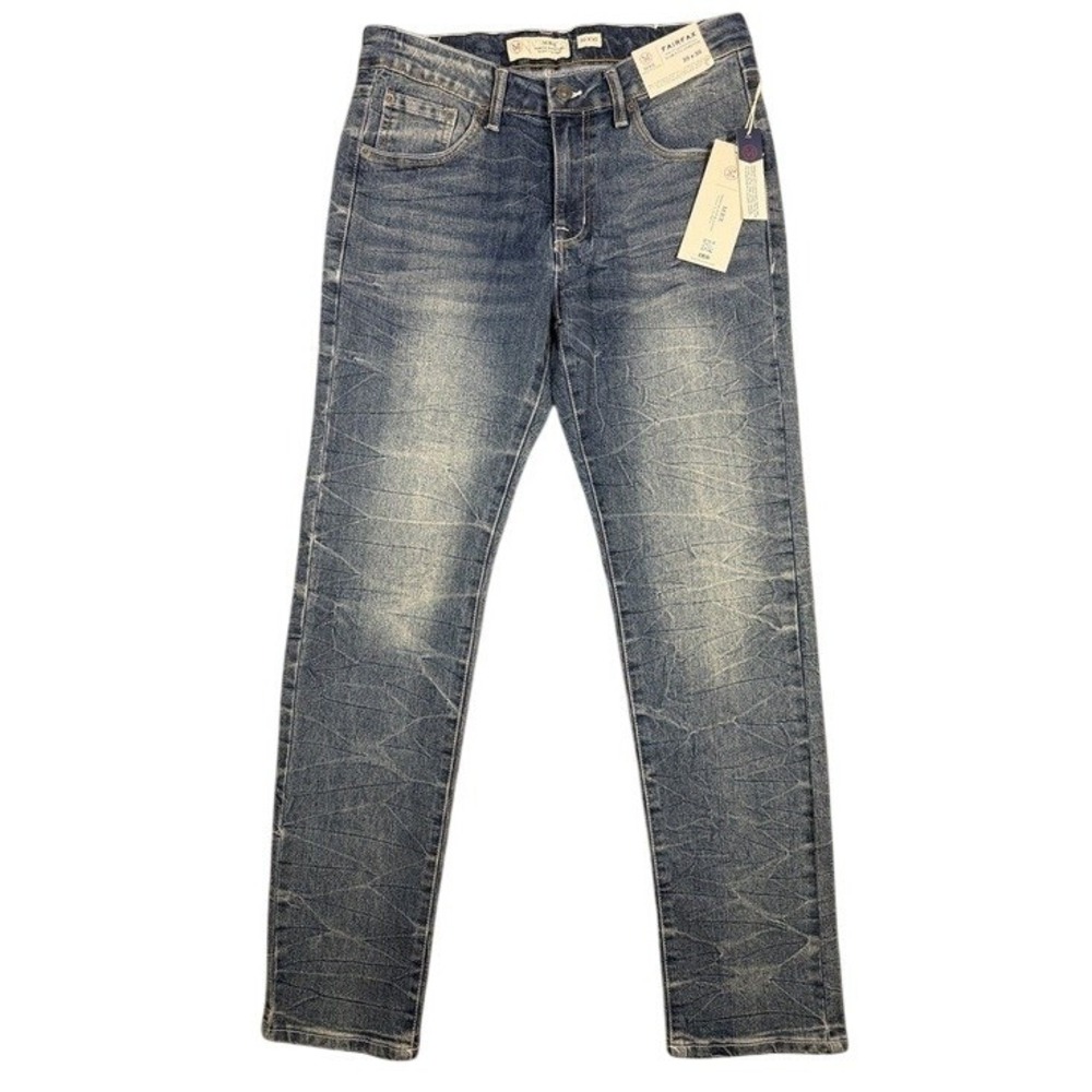 MBX Fairfax Slim Fit Stretch Jeans Mens 30x30 Blue Medium Wash Crinkle Denim New